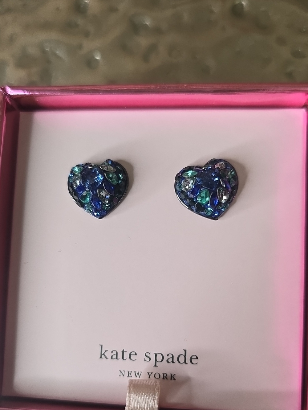 Kate Spade Heart Shimmer Stud Earrings - Blue Multicolor - Picture 2 of 3